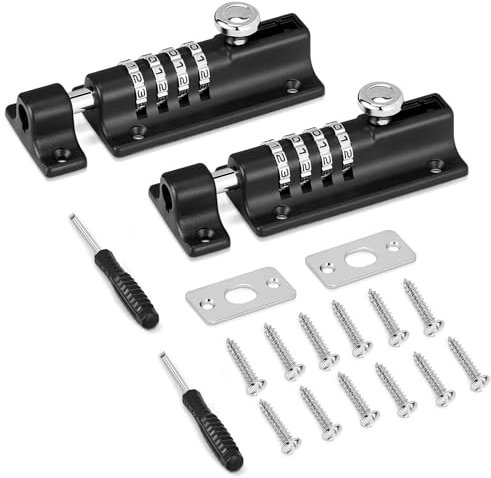 Fenghome Combination Locking Bolt, 4 Digit Sliding Lockable Padbolt with Anti-Tamper Screws, 120mm Stainless Steel Gate Door Bolt Lock, Code Locks for Sheds, Cabinet, Bedroom Door Lock (2 Pack-Black)