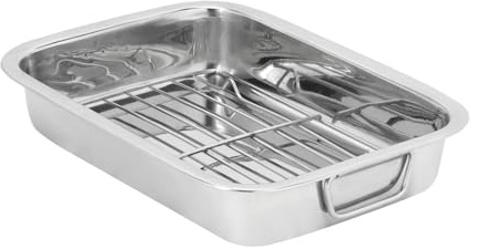 ROYALFORD Roasting Tin with Rack, 30 Cm | Stainless Steel Roasting Pan with Grill for Baking Grilling | Rust-Free Baking Pan for Perfect Roasting | Silver