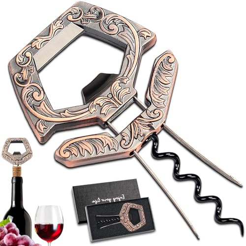 LUCYLANKER Abridor de Botellas de Vino, 3 en 1 Ah So Descorchador de Vino, Extractor de Corcho de Dos Puntas con Abridor de Botellas de Cerveza, Regalo para Conocedores de Vino (Rojo Cobre)