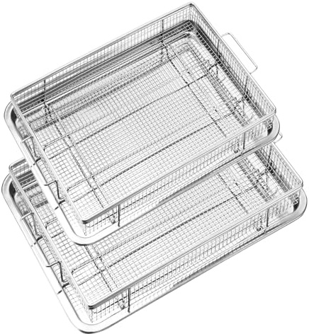 4PCS Air Fryer Basket for Oven, Nonstick Stainless Steel Baking Sheet 360°Heating Grilling Oven Air Fryer Accessories Basket and Tray for Family BBQ Party Cooking 15.5x11&13.5x9.7