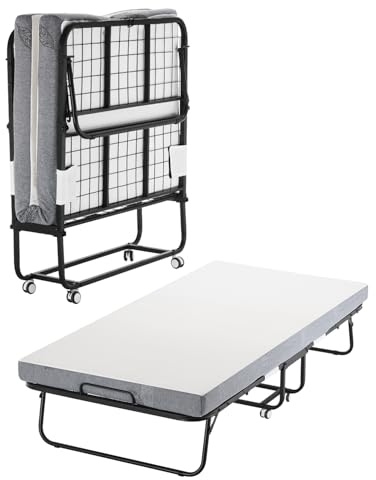 VEVOR Letto Singolo Pieghevole con Materasso in Memory Foam, 980 x 1900 x 100 mm, Robusta Struttura in Metallo, Portatile per Adulti e Ospiti