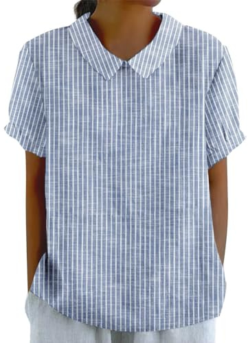 Cocila Femmes d'été Hauts rétro rayé Bouton arrière Haut Ample Chemise décontractée t-Shirt Blouses Femmes Tee Shirt Manche 3/4 Femme T Shirt Dos Nu Femme Tshirt Femme Noir Solde