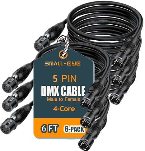 SMALL-EYE 5 Pin DMX Cable 6 ft 6 Pack – 4-Core Male to Female Stage Lighting DMX512 Cable (6')