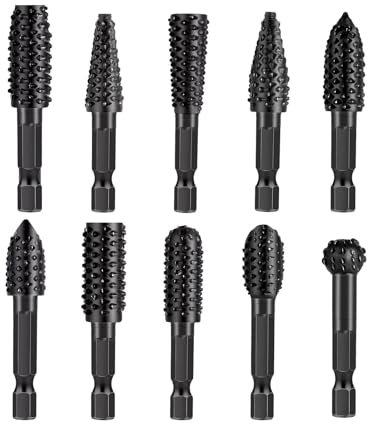 1/4 Inch Hex Shank Diameter Rotary Rasp Heat Treated High Carbon Steel Rasp Cutter Drill Bits for Wood Grinding Carving