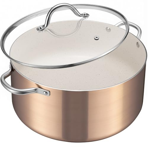 BEZIA Large 12 Quart Nonstick Cooking Pot with Lid, Induction Stock Pot, Soup Pot for All Stovetops, Non-toxic and Oven Safe, PFOA PFAS Free, Golden