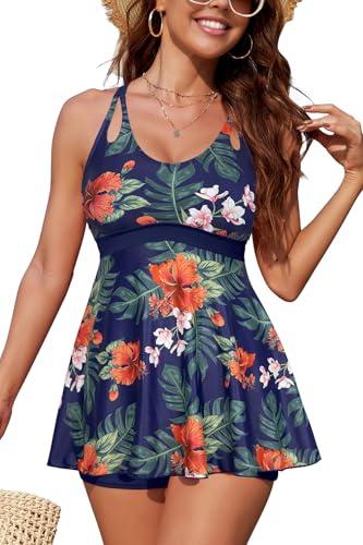 SHEKINI Maillot De Bain Deux Pièce Tankini Imprimé Floral Taille Haute Réglable Croix Bretelles Boyshort Elégante Beachwear Maillot de Plag Swimsuit