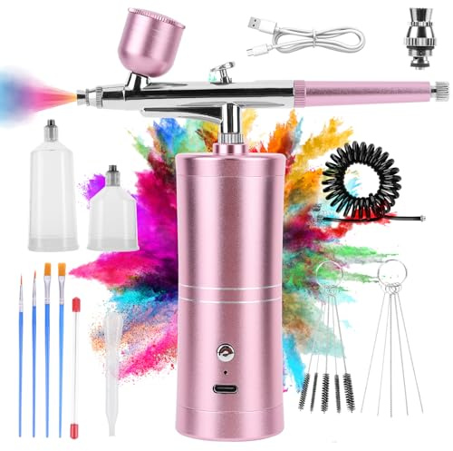 Portable Airbrush Kit with Compressor, Rechargeable Cordless Non-Clogging High-Pressure Air Brush Gun with 0.3mm Nozzle Cleaning Brush Set, Airbrush for Nail Art,Painting,Makeup,Cake Decor