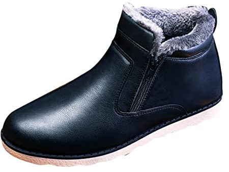 Generisch Winter Boots Men's Ankle Boots Lined Snow Boots Faux Leather Waterproof Winter Boots Non-Slip Slip Boots Winter Boots Comfortable Hiking Boots with Zip Boots, black, 8 UK