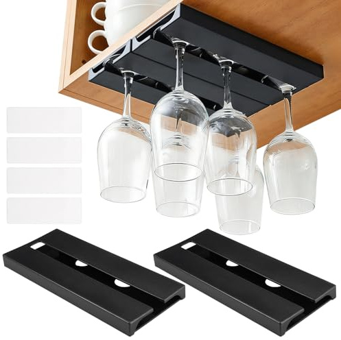 Jinsion 2 Piezas Soporte para Copas, Soporte Copas Colgante Autoadhesivo, Soporte para Copas de Vino, Soporte Patas Colgante Sin Taladro, Soporte para Copas de Vino Colgante,para Cocina, Bar, Hoteles