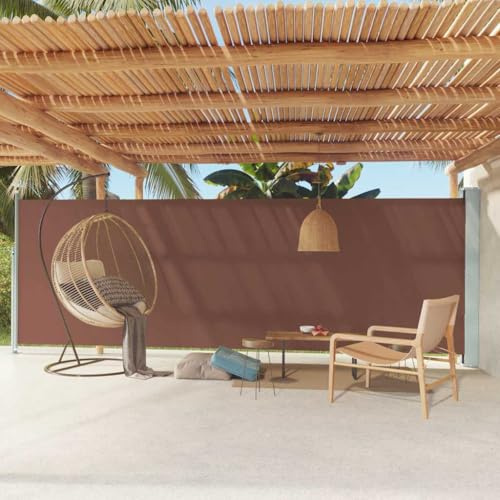 Parasol para balcón, toldo lateral, extensible, 180 x 600 cm, marrón, para balcón, piscina, terraza