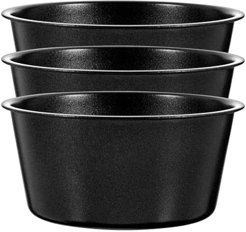 Veemoon Set 3 Stampi per Budino in Metallo Riutilizzabile da 100 Ml Teglie Rotonde per Muffin e Dolci Piccoli per Cottura in Forno
