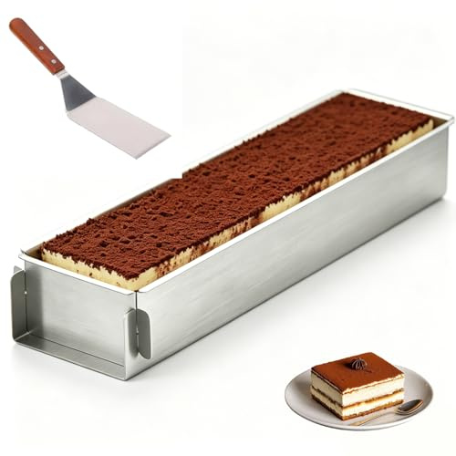 Edelstahl Tiramisu Form Käsekuchenform ungiftig Antihaft-Kuchenformen BPA frei, Verstellbare Rechteckige Mousse-Kuchenform mit 1 Pfannenwender Kuchenform Eckig für Tortenzubereitung Toast Brote Backen