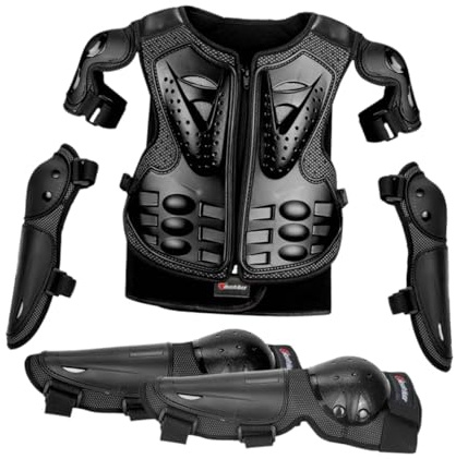 Generic Traje de Motocross para Niños, Chaleco Protector para Niños, Protección para Pecho, , Espalda, Rodillas Y , Material de PVC Flexible. , Negro