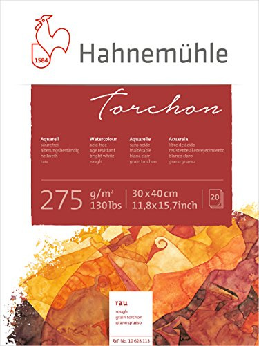 Hahnemühle Torchon, raues Aquarellpapier, 275 g/m², raue grobe Leinenstruktur, hellweiß, 20 Blatt, 30x40cm