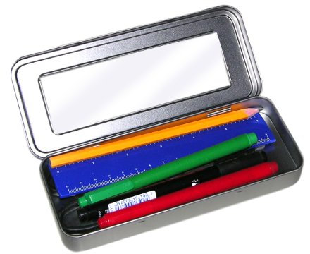 Plain Silver Pencil Tin - with Window - 18 x 7.6 x 2.2cm