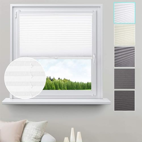 WOLTU Tenda Plissettate Klemmfix senza Foratura, 50x130 cm Bianco | Con Morsetto, Effetto Rugoso, Protezione Solare e Privacy, per Finestre e Porte