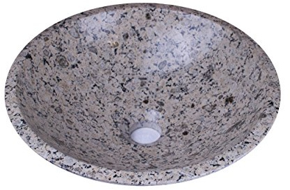 YUCHENGSTONE® Lavabo in pietra 100% naturale, lavabo da appoggio in marmo/granito, rotondo, diametro 33 – 35 cm, diametro scarico 4,5 cm