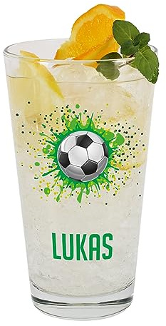 Striefchen® Trinkglas für Kinder mit Namen personalisiert, Motivauswahl, 300 ml (Fußball)