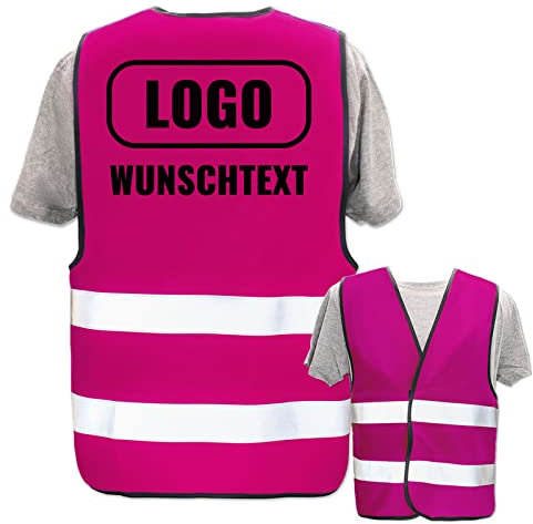 PixiPrints.com Warnweste mit eigenem Aufdruck * Druck: Rücken/Standard-Druck, Farbe & Größe: Pink XL/XXL * Selbst gestalten mit Name Text Bild Logo