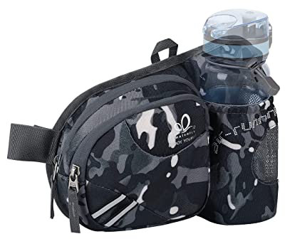 WATERFLY Gürteltasche Bauchtasche mit Flaschenhalter Damen und Herren, Atmungsaktiv Sport Hüfttasche für Laufen Radfahren Camping Klettern Reisen Wandern Joggen Hundetraining