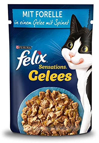 FELIX Sensations Gelees Katzenfutter nass, mit Forelle & Spinat in Gelee, 26er Pack (26 x 85g)