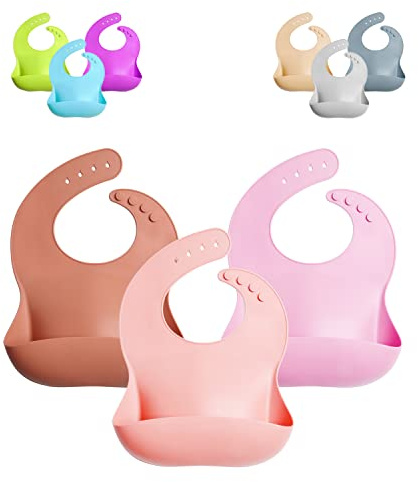 GODR7OY Unisex Baby Yy2023s Silikon Lätzchen, Rosa, 3 Count (Pack of 1)