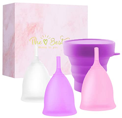 Menstrual Cups, Period Cup Set for Regular & Heavy Flow, Comfortable Leak-Proof, Sanitary Pad and Tampon Alternative, Feminine Hygiene Products (2 Large+1 Small+1 Sterilizing Cup)
