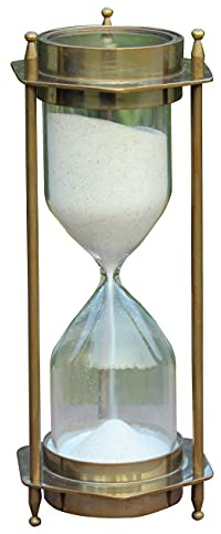 Nautical Brass Sand Timer Antique Hourglass White Sand Vintage Maritime Compass Desk Clock Collectible Home Office Table Decor Gift for Men Women