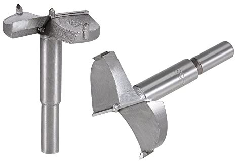 sourcing map Forstner Wood Boring Drill Bits 53mm 55mm Dia. Hole Saw Carbide Alloy Steel Tip Round Shank Cutting for Hinge Plywood Wood Tool 2 in 1 Set