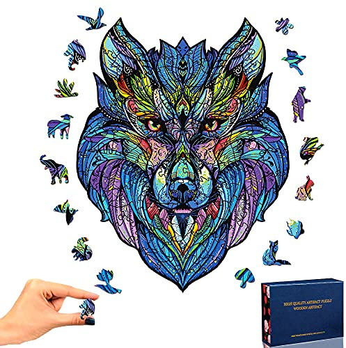 TOLOYE Puzzle in Legno, Lupo Puzzle Legno 3D Colorato Unico a Forma di Animale Puzzle in legno Puzzle Animale per Adulti e Bambini Collezione di Giochi per Famiglie Miglior Regalo (Lupo)