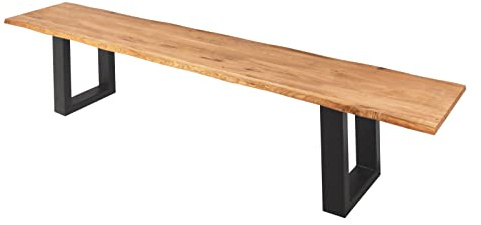 SAM Sitzbank 200x42 cm Enrico, Eichenholz massiv + geölt, schwarz lackiertes Kufengestell Metall, Esszimmerbank, echte Baumkante, Holzbank Massivholz, Baumkantenbank