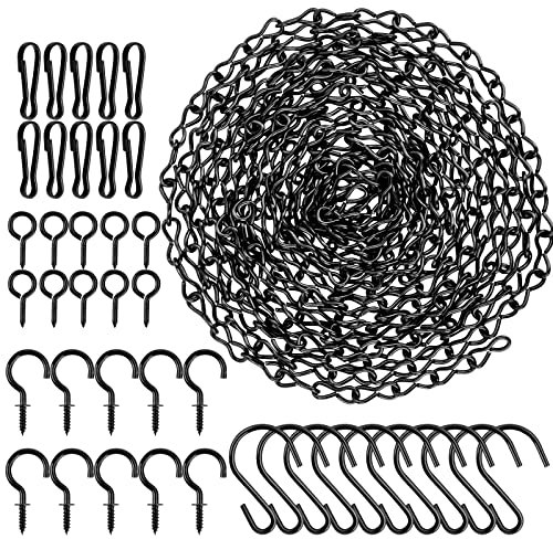 Blumenampel Hängende Ketten, Blumenampel mit Ketten, 156 Zoll Hängeketten mit 10 Haken, 10 Clips, 20 Schraubhaken in Zwei Formen, Schwarz Lackierte Kette für Vogelhäuschen, Pflanzgefäße, Windspiele