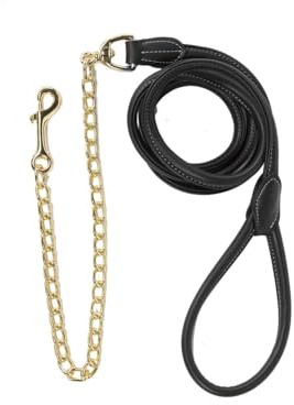 Kentucky - Führleine Leder mit Kette schwarz 270 cm