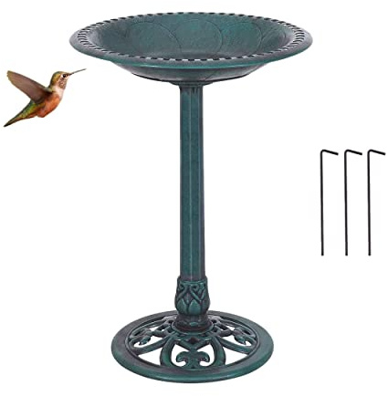 GYMAX Abreuvoir Oiseaux Exterieur sur Pied Hauteur 70cm (Bronze) | Bain Oiseaux Sauvage, Mangeoire Style Antique, Plateau de Diamètre 50cm, Matériau en PP, pour Jardin, Balcon, Terrasse