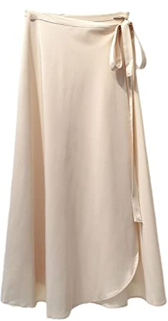 SaoBiiu Jupe Été Femme Taille Haute Côté Cravate Plage Décontracté Jupe Portefeuille Femme Élégante Jupes Mi-Longues Beige One Size