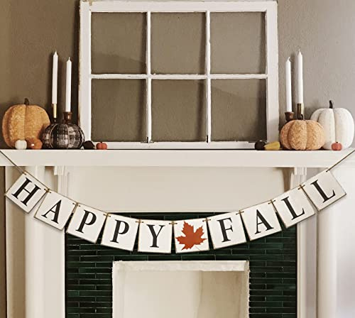 Happy Fall Banner, Vintage Thanksgiving Decor, Fall Decoration, Thanksgiving Harvest Banner for Home Mantle Fireplace Party Window, Happy Fall Sign