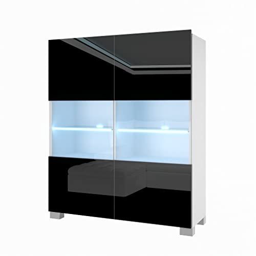 BELINI Kommode Sideboard Set 1 mit LED-Leuchten, Schwarz | Wohnzimmer Schlafzimmer Hochschrank, Super-Soft-Touch-System zum sanften Schließen aller Scharniere