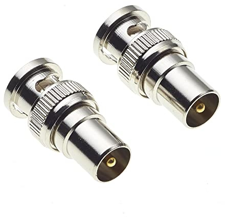 Keple BNC Plug To TV Coaxial Adaptor, Nickel Plated Brass Body Male Coupler Straight Adapter Connector Jack Adapters For CCTV Video - Pack Of 2