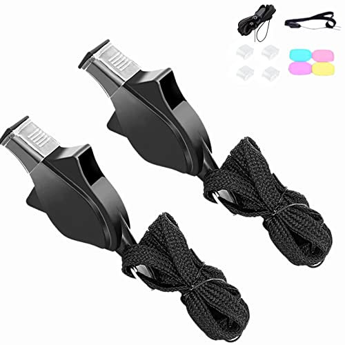 MHwan sifflet Arbitre, 2pcs sifflet en Plastique de qualité Alimentaire, siflet de Dauphin à Haute fréquence avec protège-Dents en Corde de Poignet et boîte de Rangement