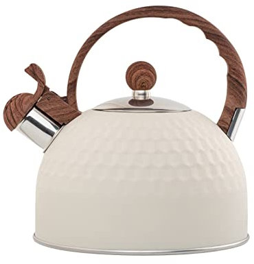 Tauzveok Whistling Kettle Induction Stainless Steel Teapot,2.5L/3.5L Flute Kettle Water Kettle for Fireplace,Handle for Home Kitchen Stoves Tea Kettle Wood Stove,white F