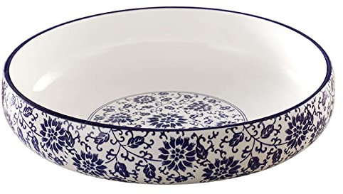 BOSUGE Ensaladera De Cerámica Cuenco Grande para Servir, Plato Sopero Grande Blanco Profundo Y Azul-23x23x7cm, 1500ml