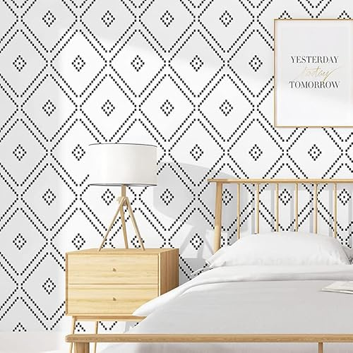 SAIMEYI PVC-Tapete - Schwarze Und Weiße Schachbrettmuster - Moderner Minimalistischer Stil - Rautenmuster Wallpaper - Geeignet Für Schlafzimmer, Wohnzimmer, Küchen