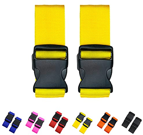 2 Pack Suitcase Straps, Bright Color Adjustable Luggage Belts, TSA Approved (Yellow)