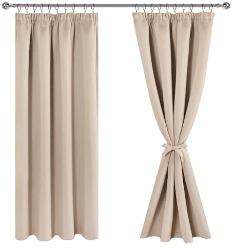 JIUZHEN Gardinen mit Kräuselband Blickdicht Verdunklungsvorhänge | Verdunklungsgardine Hitzeschutz Wohnzimmer für Schlafzimmer Kinderzimmer Thermovorhang Beige, H175 x B140 cm,2er Set