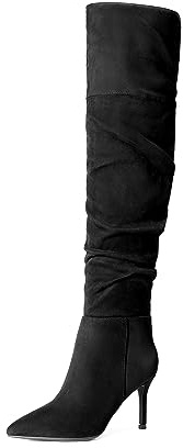 DREAM PAIRS Women's Stylish and Soft High Heels Over The Knee Boots Thigh High Pointed Toe Stiletto Long Fall Sexy Boots,Size 7,Black-Suede,SDOB2301W