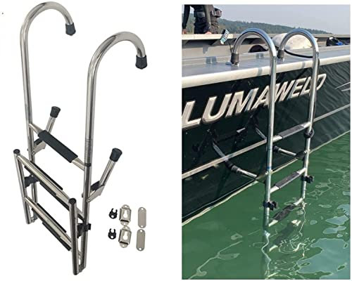 QIANMEI Klappbar Boot Poolleiter 5-stufige, Zusammenklappbare Bootsleiter, Abnehmbare, Robuste Einstiegsleiter Aus Edelstahl for Außenborder/Yachten/Skiffs, rutschfeste Gummilauffläche, Heckmontage