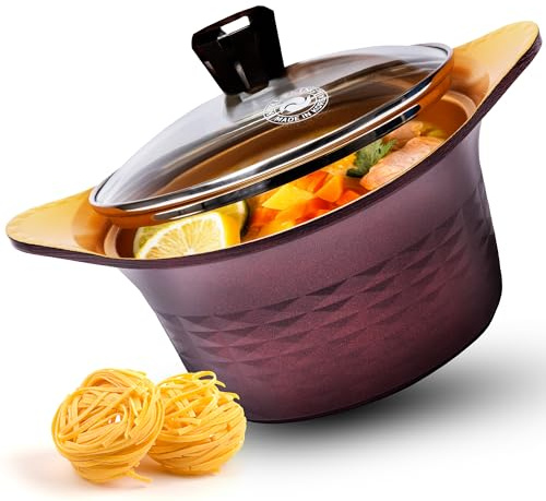 Korea King Premium Nonstick Cooking Pot with Glass Lid - Made in Korea - 1.5 Quarts Ceramic-Coated Simmer Pasta Pot, Multi Cookware Compatible for Ramen Noodle Soup, Stew, Rice, Dishwasher Safe
