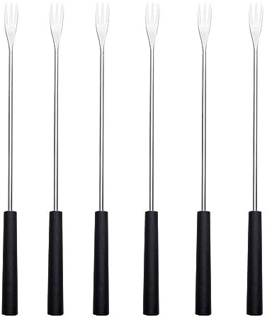 Forchette per fonduta di formaggio, posate per fonduta in acciaio inox, formaggio con manico resistente al calore, per formaggio, cioccolato, carne di marshmallow, colore: nero