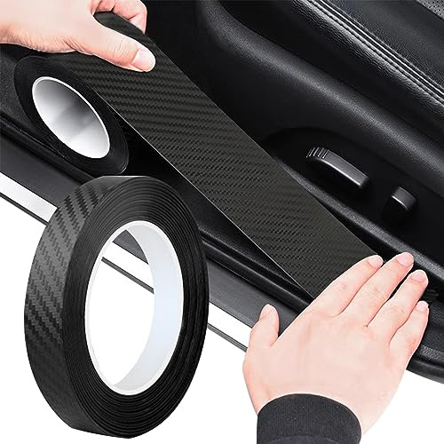 Auto Einstiegsleisten Kohlefaser Aufkleber, Schwarz Auto Einstiegsleisten Schutz, Auto Schutzfolie Selbstklebend Lackschutzfolie für Autotürschutz Einstiegsleistenschutz Stoßstangenschut (3cm x 10m)