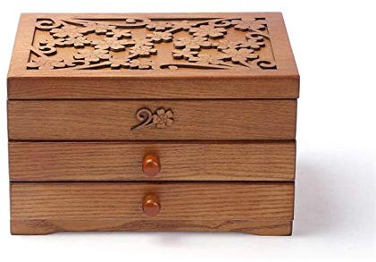 BONOOL Schmuckkästchen, geschnitzt mit Spiegel, Schmucktruhe, 3 Schichten, großes Fassungsvermögen, Schmuck-Organizer für Damen, Schmuckkästchen für Damen